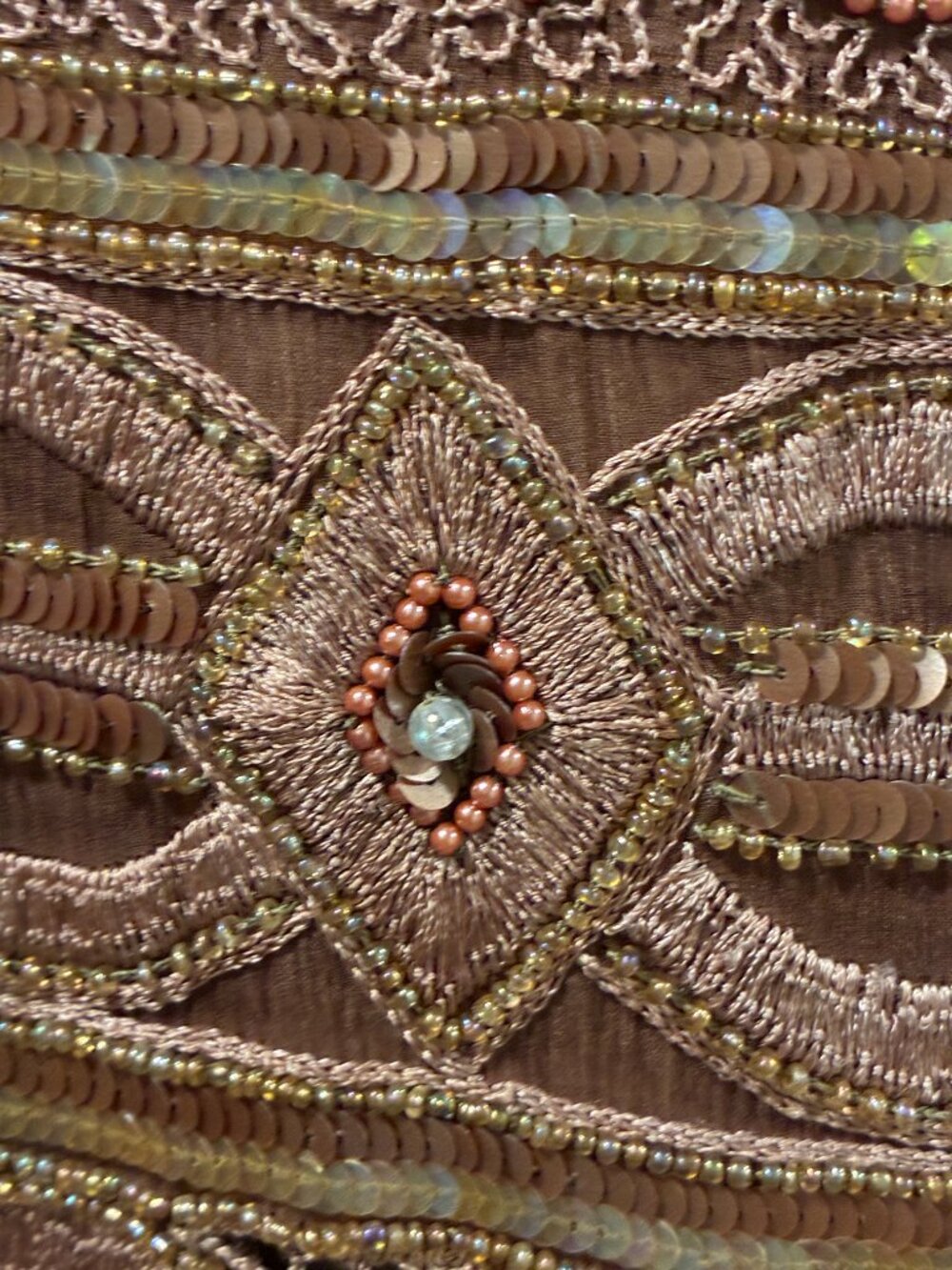 SCALA Vintage Beaded Embroidered Sequin Bronze Silk Evening Jacket Women 1X - Picture 9 of 13